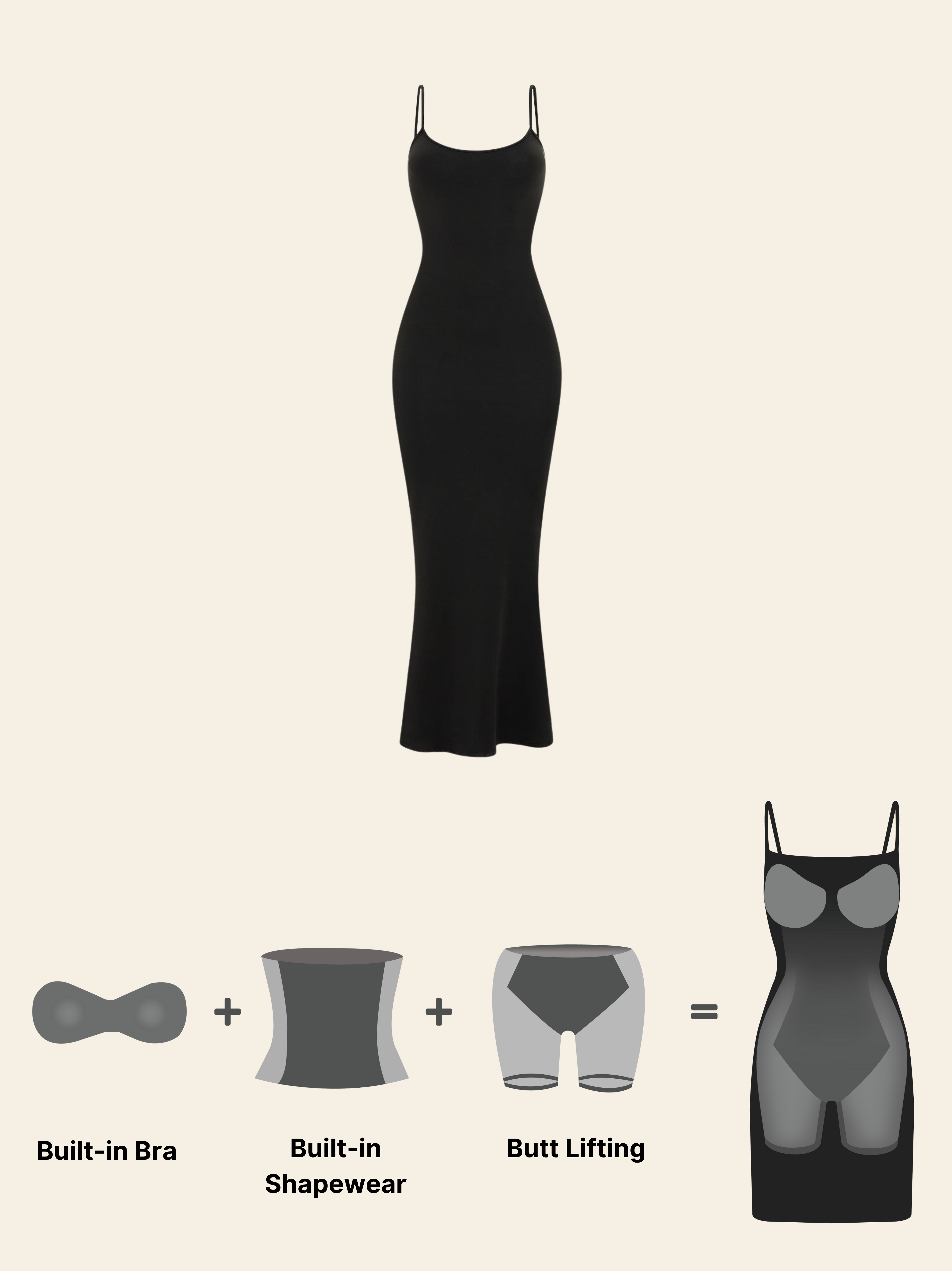 KAYSCULPT™ LONG BLACK DRESS  WITH IN-BUILT SHAPEWEAR
