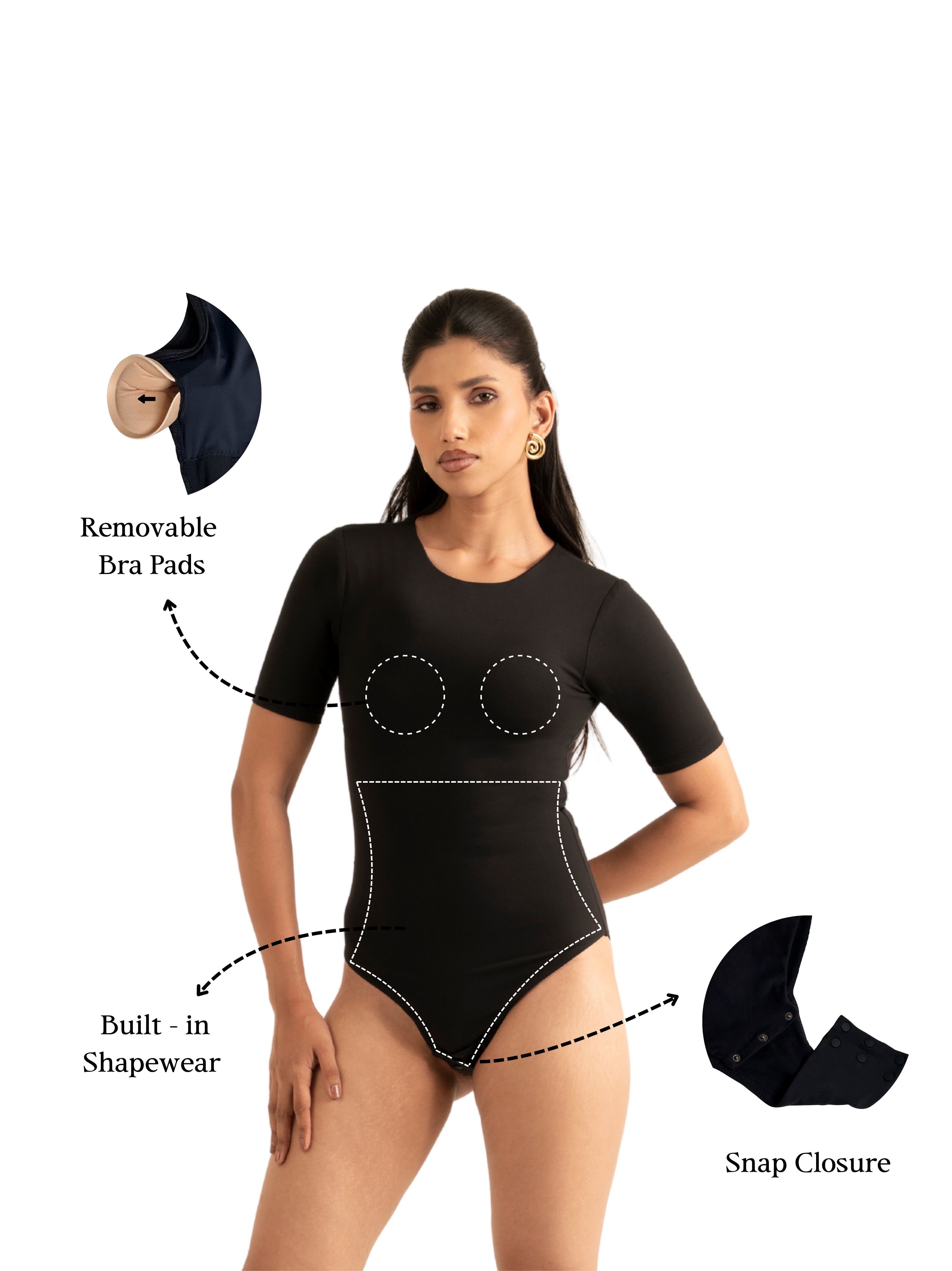 Combo: KAYSCULPT™ ADJUSTABLE BLACK BODYSUIT & HALF SLEEVES BLACK BODYSUIT WITH IN-BUILT SHAPEWEAR