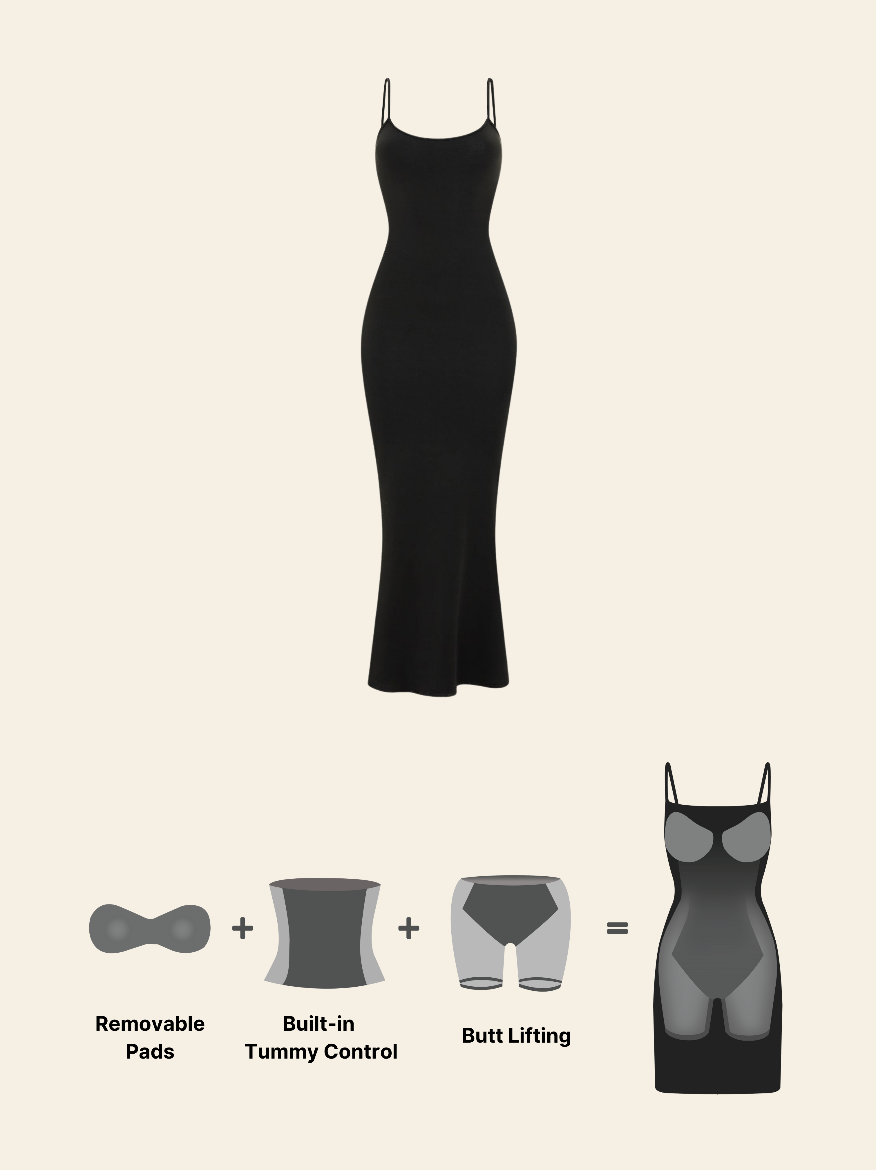 LONG BLACK BUILT-IN BRA DRESS