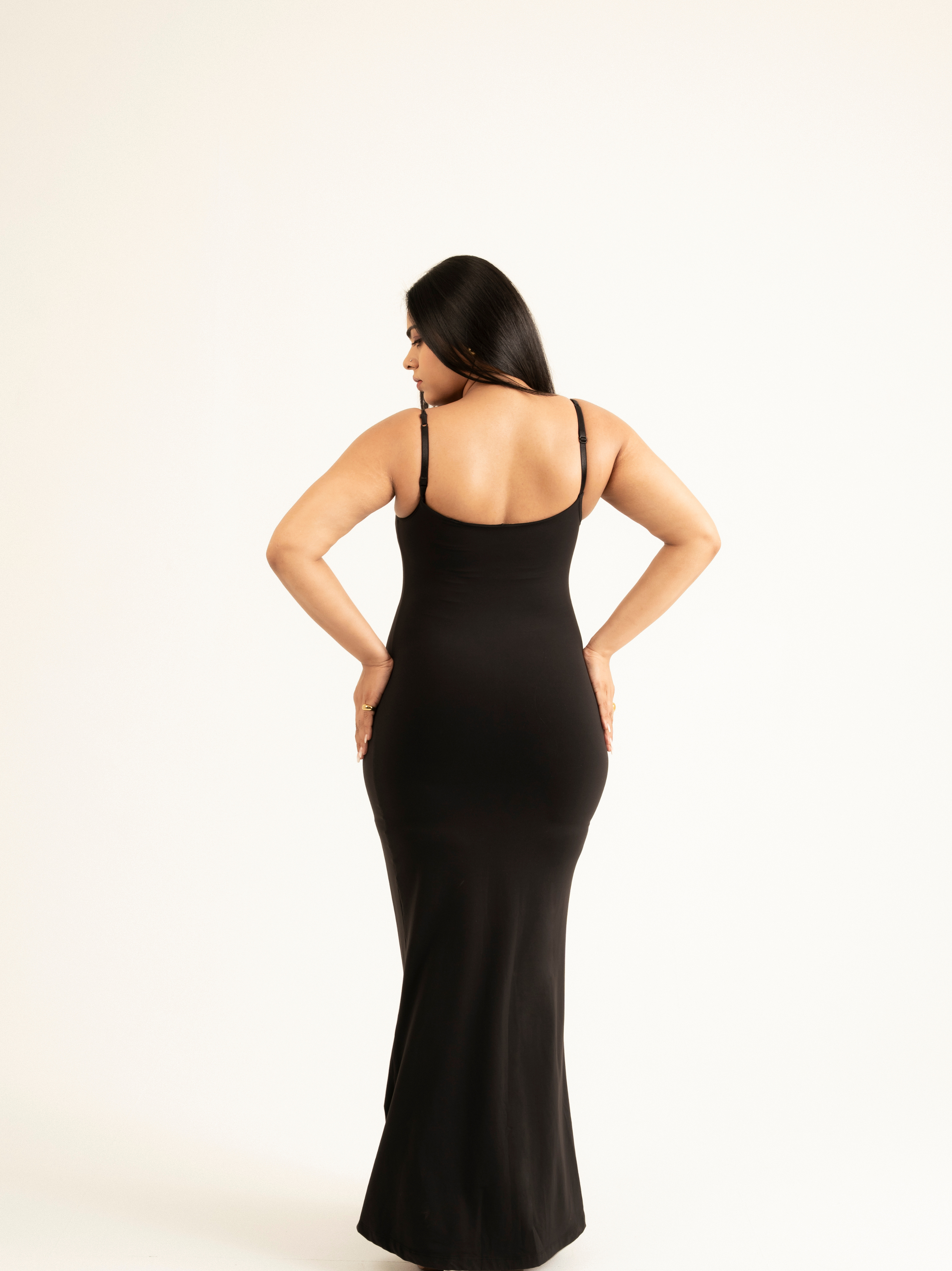 LONG BLACK BUILT-IN BRA DRESS