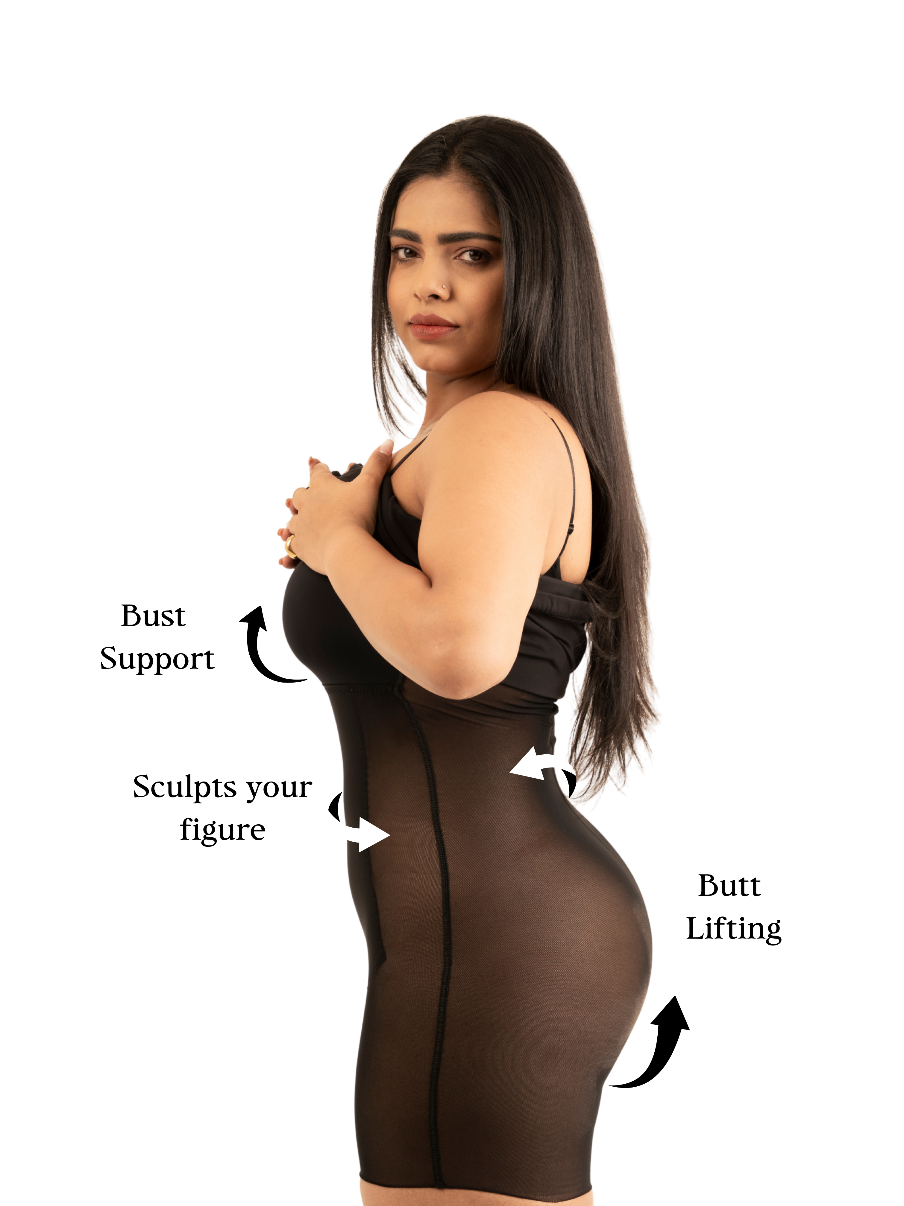 LONG BLACK BUILT-IN BRA DRESS