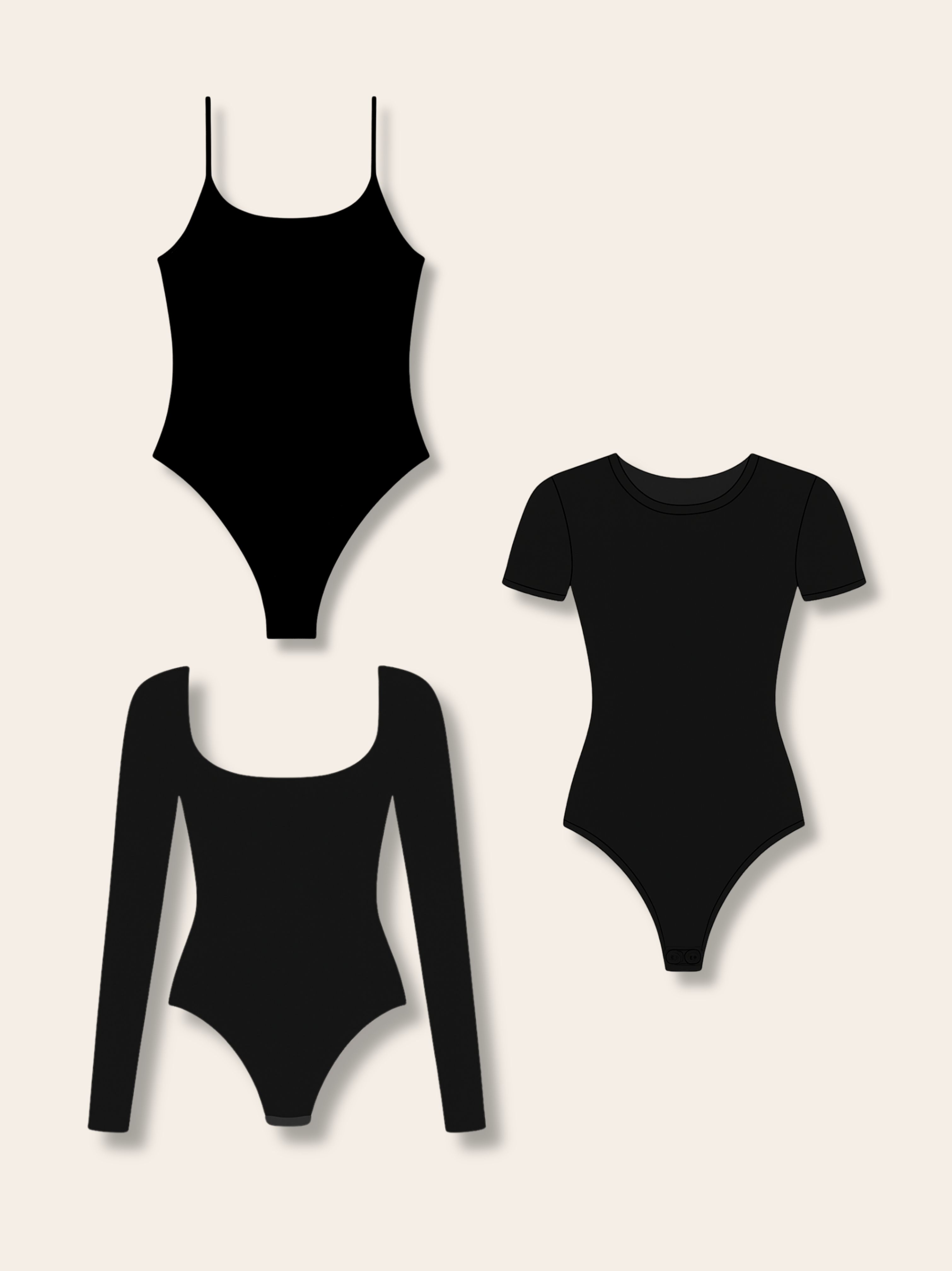 Combo: KAYSCULPT™ HALF SLEEVES BLACK BODYSUIT, FULL SLEEVES BLACK BODYSUIT & ADJUSTABLE STRAPS BLACK BODYSUIT WITH IN-BUILT SHAPEWEAR (Copy)